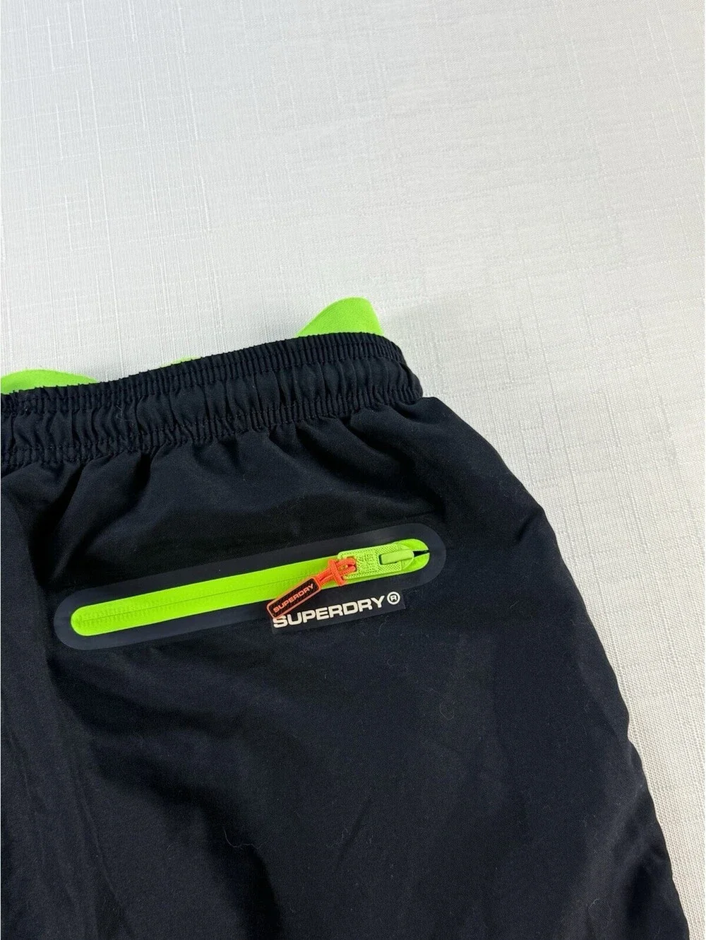 Superdry Premium Swim Shorts Men’s Large Black Green Logo Lined Beach Trunks